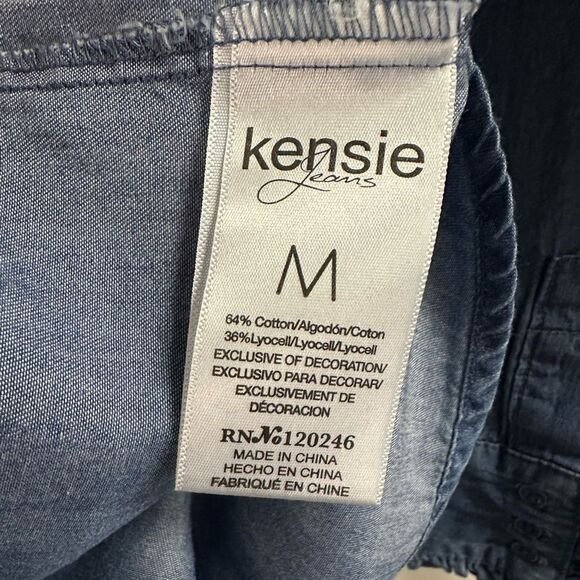 Kensie Jeans Denim Ruffle Collar & Sleeve Button Down Top Size M - Picture 5 of 5